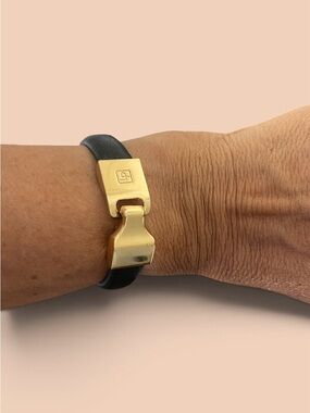 Linea Pelle Black Leather Bracelet with Gold-Tone Clasp